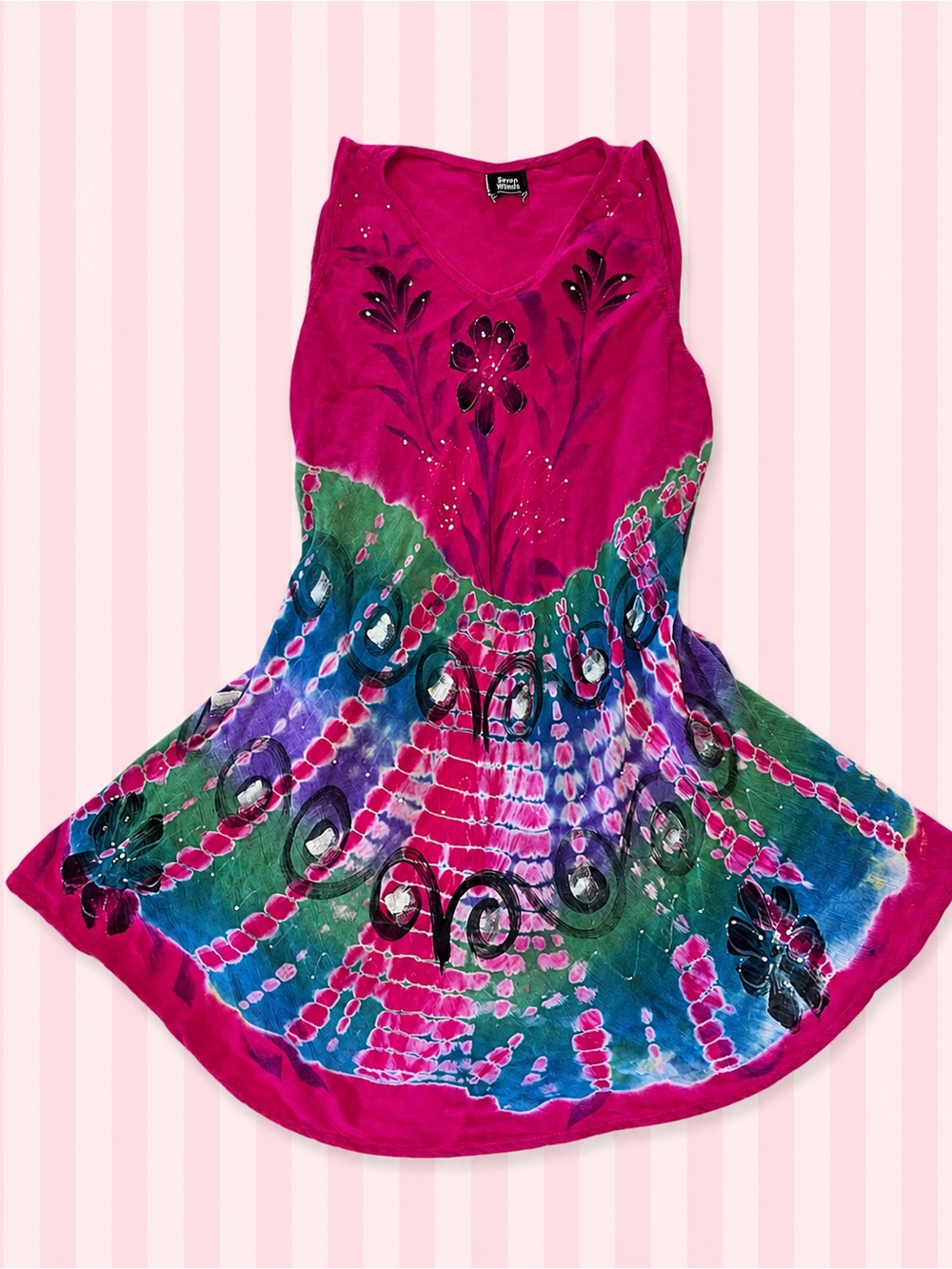 Seven Islands Y2K Pink Tie Dye Floral Embellished Mini Dress